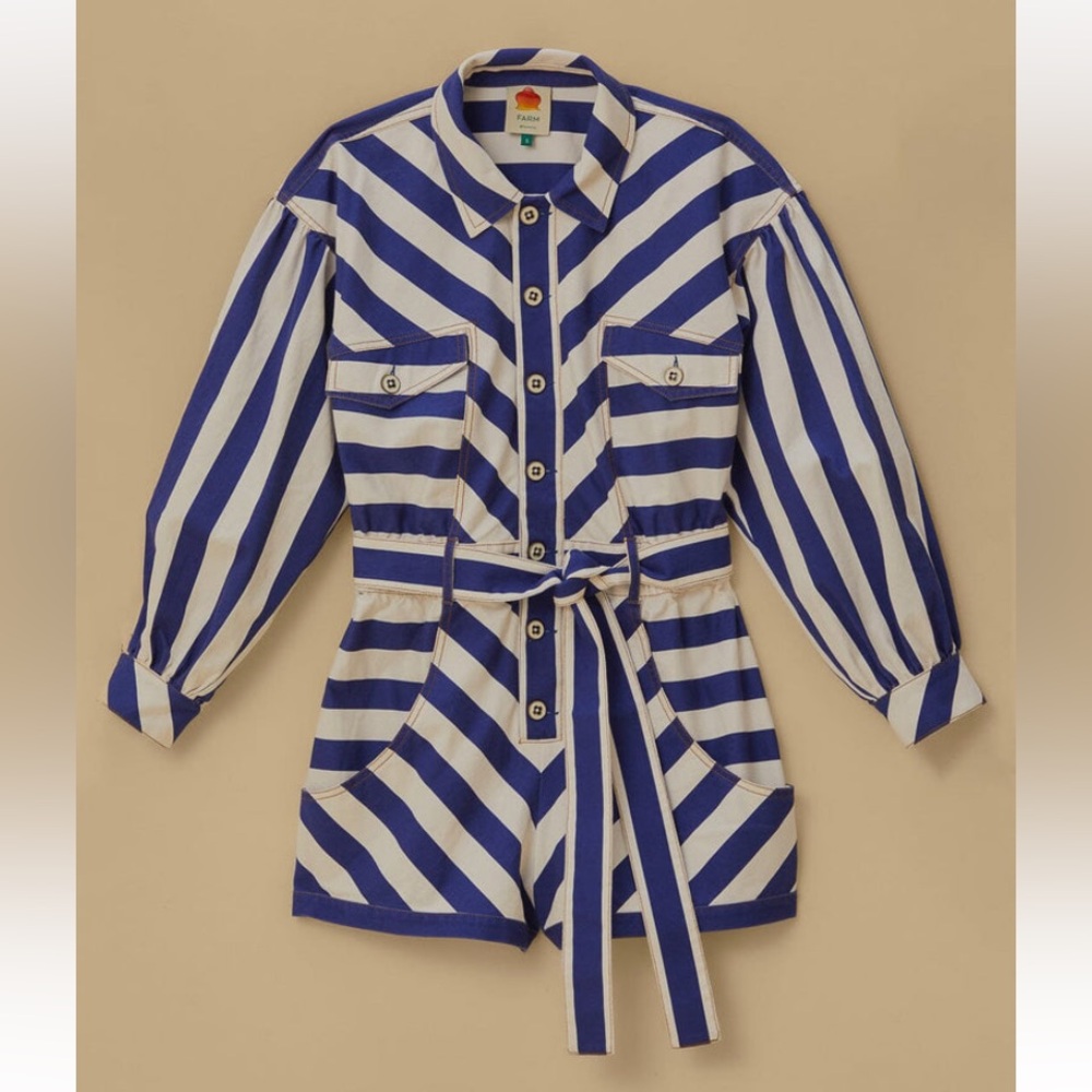 NWT Farm Rio Blue and White Stripes Romper